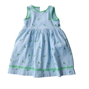 Girls Lilly Pulitzer Blue and White Striped Seersucker Grasshopper Dress